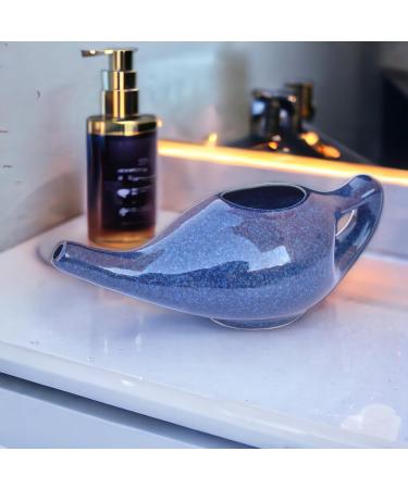 Premium Handmade Ceramic Neti Pot for Nasal Cleansing - Elegant Blue Gradient Color + 10 Sachet Neti Salt - 225 Ml Capacity - Buy Online on GoSupps.com