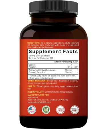 CoQ10 300mg with Omega-3 | Stable High Absorption Antioxidant for Heart & Energy Health | 240 Capsules - Extra Strength Coenzyme Q10 Supplement - Buy Online on GoSupps.com