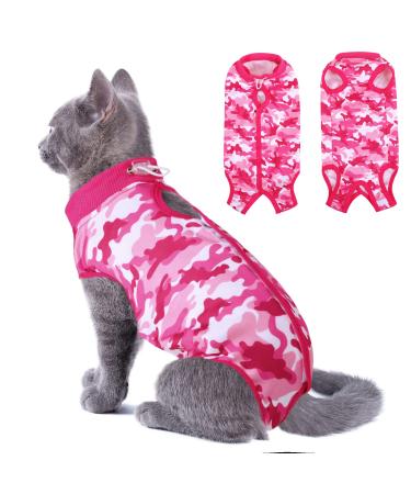 SUNFURA Cat Recovery Suit for Abdominal Wounds Spay After Surgery, Professional Breathable Surgical Body Suit for Cats Dogs Neuter, E-Collar Alternative Pet Anxiety Vest Shirt Anti Licking S Pink Camo