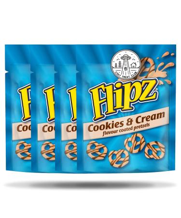Flipz Cookies & Cream Coated Pretzels, Perfect Snacks for Sharing 90g – Pack of 4