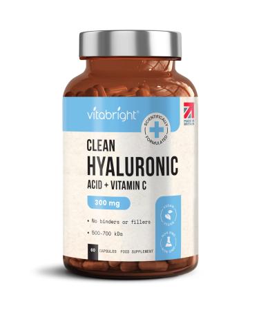 Hyaluronic Acid Capsules - High Strength 300mg - Premium Grade 500-700kDa - 60 Capsules (2 Month Supply) - With Vitamin C - Natural Moisturiser For Face Body Skin & Joints - Made In UK By Vitabright