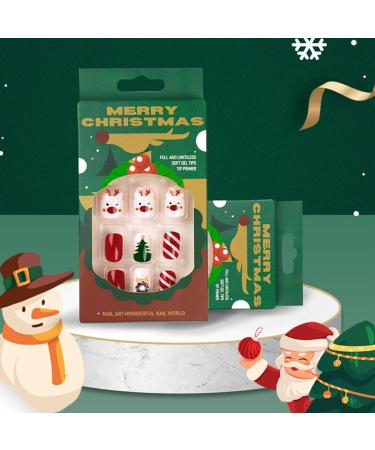 Christmas Tree Short Press On Nails - 24pcs Maggidea Acrylic Stick on Nails for Women and Girls - Ballet Red Fake Nails with Glue Sticker - Festive Gift Idea - Buy Online on GoSupps.com