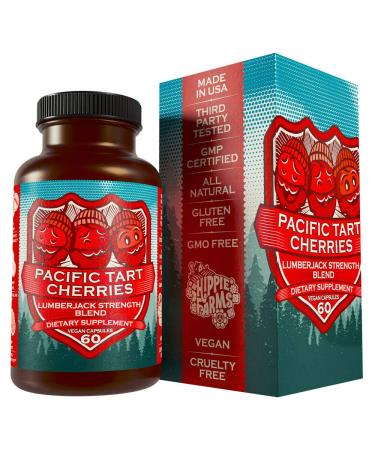 Hippie Farms Tart Cherry Capsules Grown in USA - Lumberjack Strength Blend - Tart Cherry Powder with Bilberry 90 Vegan Pills 90 Count (Pack of 1)