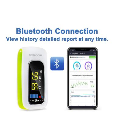 Bluetooth Rechargeable Pulse Oximeter Fingertip | SmileCare Oxygen Meter with Heart Rate Monitor | Blood Oxygen Saturation Monitor for Adults | Free App for iOS & Android - Buy Online on GoSupps.com