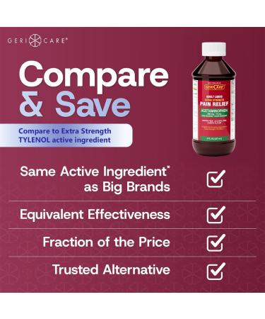 GeriCare Extra Strength Acetaminophen 500 mg Adult Liquid Pain Relief Fever Reducer 8 FL OZ (Pack of 1) - Buy Online on GoSupps.com