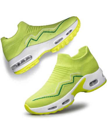 YHOON Women's Walking Shoes Slip-on - Sock Sneakers Ladies Nursing Work Air Cushion Mesh Casual Running Jogging Shoes 9.5 Green-010