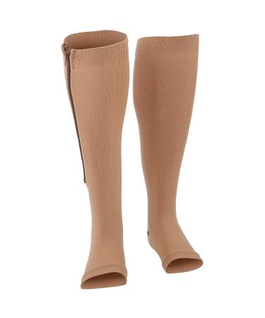 1 pair of compression socks with zipper Elastic sports compression socks with an open toe zipper slipproof foot protection sleeves help with leg swelling XXL