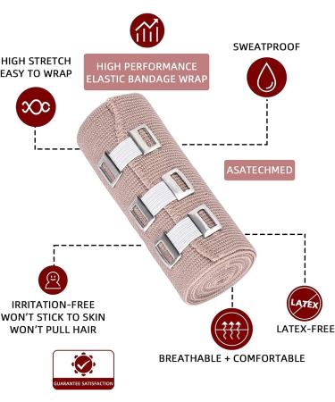 FRESINIDER Elastic Bandage Wrap 4 Pack (2 X 3 + 2 X 4 Wide Rolls) + 24 Clips | Stretch Compression Bandage Up to 15ft | Ideal for Medical, Sports, Sprains | Calf, Ankle & Foot Support - 4 Count - Buy Online on GoSupps.com