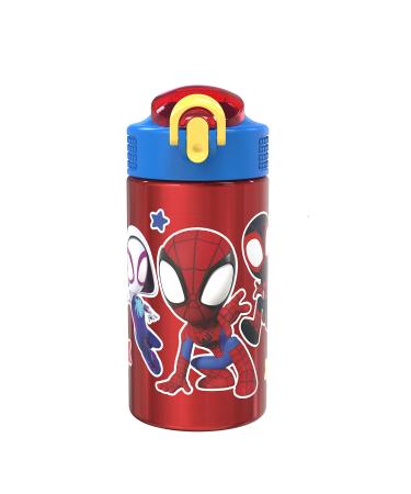 Zak Designs Marvel Spider-Man 18/8 Single Wall Stainless Steel Kids Water Bottle  Flip Straw Locking Spout Cover  Durable Cup for Sports or Travel (15.5oz  Non-BPA  Spidey and His Amazing Friends) 15.5oz Spidey and His A...