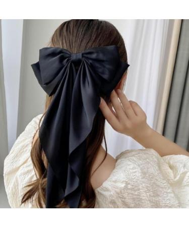 2 PCS Big Bow Hair Clips Large Bowknot Hairpin French Hair Clips with Long Silky Satin Ribbon Solid Color Hair Barrettes Accessories for Women Girls (Black+Black) - Buy Online on GoSupps.com
