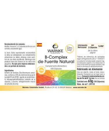 WARNKE VITAL SUBSTANCES Vitamin B complex from natural source 100 capsules B vitamins with choline and inositol vegan Warnke Vitalstoffe German pharmacy quality - Buy Online on GoSupps.com