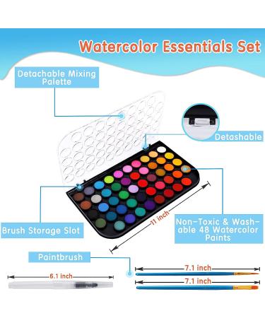 48 Color Non-toxic Watercolor Paint Set with Brush and Palette - Washable Paints for Kids and Adults - Buy Online on GoSupps.com