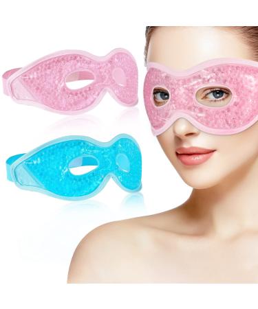 Heyu-Lotus 2 pieces of eye mask cooling gel cool mask warm eyes cooling glasses cooling reusable cooling eye mask for dark circles swollen eye fatigue migraine (pink)
