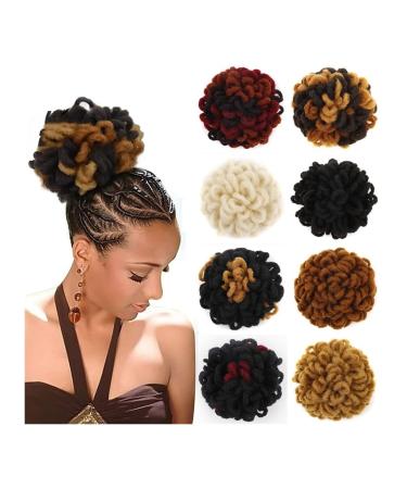Hair Bun Hairpiece for Women Dreadlocks Bun Afro Puff Drawstring Ponytail Hair Bun Hairpieces Braided Chignon Faux Loc Braids Buns Synthetic Clip in Hair Extensions for Women Hair Chignons(99JHBUGH350