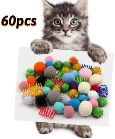 PietyPet 60 Pack Cat Toy Set: Spiral Springs, Sparkle Balls, Crinkle Balls, Mouse Toy, Springs, Pom Pom Balls - Buy Online on GoSupps.com