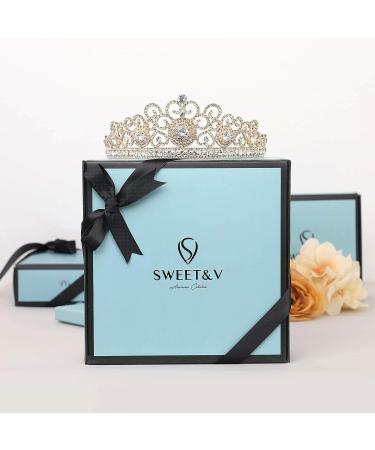 SWEETV Crystal Queen Crown for Women - Full Round Birthday Tiara Cake Topper for Pageant, Prom, and Wedding - Rose Gold - Buy Online on GoSupps.com