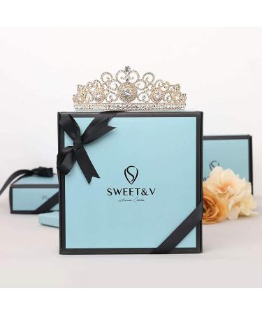 SWEETV Queen Crown for Women - Full Round Wedding Tiara with Rhinestone, Birthday & Cake Topper Crown - Gold Costume Hair Accessories for Prom Party - Buy Online on GoSupps.com