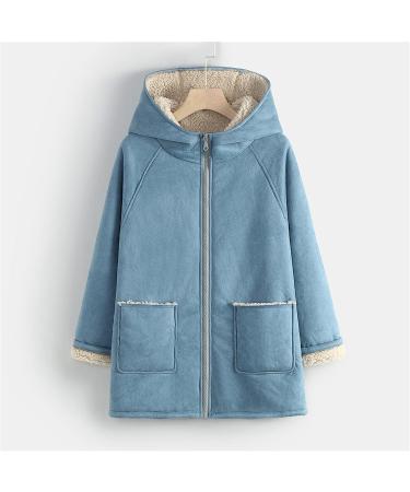 Buy Hanxiulin Womens Plush Fleece Jacket Warm Long-Sleeved Winter Coat with Hood Cuddly Outdoor Jacket in Blue - Buy Online on GoSupps.com