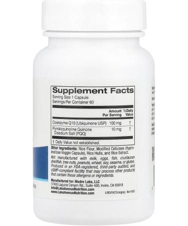 Lake Avenue CoQ10 with PQQ 100 mg 60 Veggie Capsules | Best Nutritional Supplement for Energy & Heart Health - International Shipping Available - Buy Online on GoSupps.com