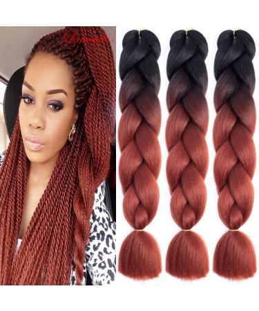 100% KanCalon Premium Jumbo Ombre Box Braids Hair Extension 24 lichen art hair braids hair extension (60 cm) 3PCs/300g 2 tones (black/brown)