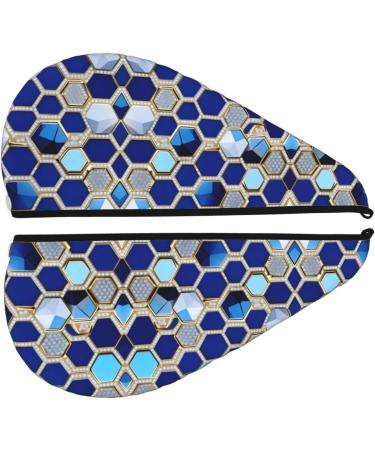 Buy Blue Hexagon & Diamond Coral Velvet Dry Hair Cap with Buttons | Anti-Frizz for Curly Long & Thick Hair International Shipping Available - Buy Online on GoSupps.com