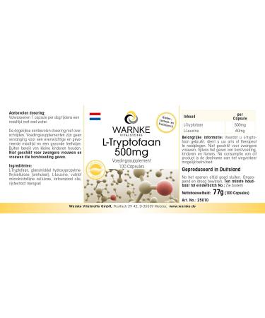 L-Tryptophan 500mg - 100 capsules - Vegan | Warnke Vitalstoffe - Quality from German pharmacies - Buy Online on GoSupps.com