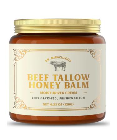 Dr. Miraculous 100% Grass-Fed Whipped Beef Tallow and Honey Balm for Skin Moisturizer for Face & Body with Organic Beeswax & Organic Honey Balm All Natural Formula 4.23OZ (120G)