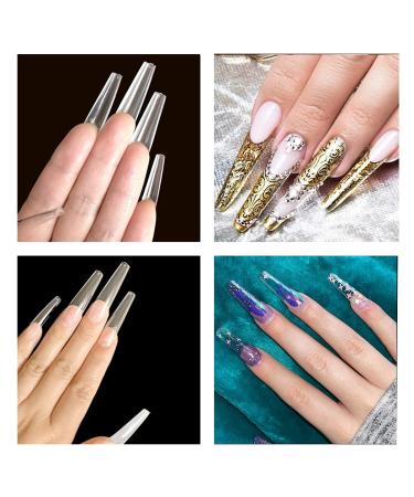 240 Pcs XXL Clear French Coffin Shape Nail Tips - Full Cover False Nails for DIY - 12 Sizes Assorted in Box - Buy Online on GoSupps.com