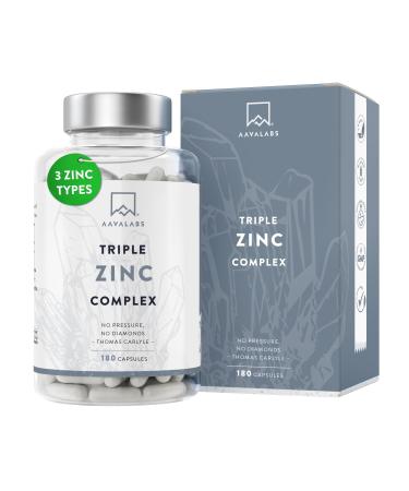 Triple Zinc 25mg - 3 Forms of Zinc with Vitamin C - Zinc Picolinate Zinc Bisglycinate and Zinc Monomethionine - 180 High Strength Zinc Tablets - 6 Months Supply - Natural Zinc Supplements