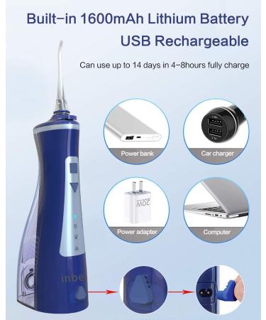 Water Flosser - Cordless Dental Oral Irrigator | 300ML Portable & Rechargeable | IPX7 Waterproof | 4 Modes for Home & Travel | Ideal for Braces & Bridges Care - Blue - Buy Online on GoSupps.com