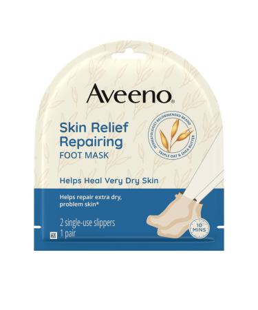 Aveeno Skin Relief Repairing Foot Mask Moisturizing Socks with Prebiotic Oat & Shea Butter for Very Dry Skin Foot Care for Sensitive Skin Fragrance-Free 1 Pair of Single-Use Slippers