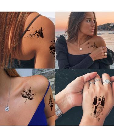 Tazimi Black Mountain Temporary Tattoos - 35 Sheets Waterproof Forest Sun Star Moon Space Designs for Men and Women | Body Art and Face Tattoos - Buy Online on GoSupps.com