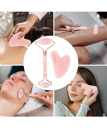 Jade Roller & Gua Sha Set - Rose Quartz Face Massager for Women | Reduce Wrinkles & Puffiness | Stress Relief Skin Care Tools - Pink - Buy Online on GoSupps.com