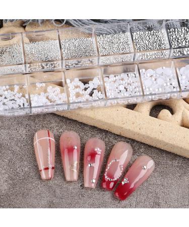 Buy 1 Box of 12 Grid Nail Art Rhinestones & White Pearls - Semicircular Pearl Balls Stainless Steel Caviar Beads Flatback Pearls for Stunning Acrylic Nail Designs - International Shipping Available - Buy Online on GoSupps.com