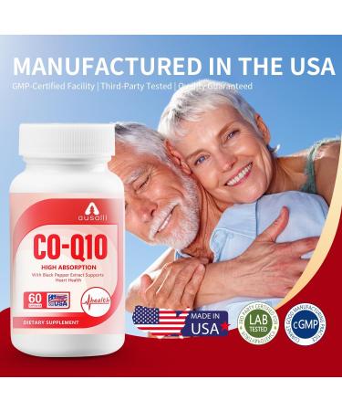 ausalli CoQ10 60 Capsules High Absorption Formula with Black Pepper Extract Supports Daily Wellness Made in USA Dietary Supplement - Buy Online on GoSupps.com