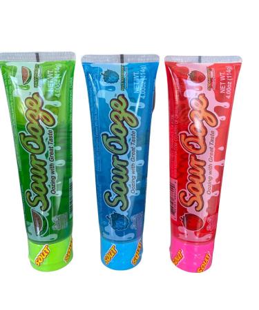 Set of 3 Kidsmania 4oz Sour Ooze Tubes! Oozing Delicious Flavors - 1 Watermelon, 1 Strawberry, 1 Blue Raspberry (Total 3)