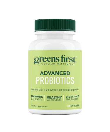 Greens First Probiotics - 20 Billion CFU of Beneficial Bacteria - FOS Soluble Fiber - Supports Gut Digestive Health and Skin Appearance - 30 Servings/Capsules
