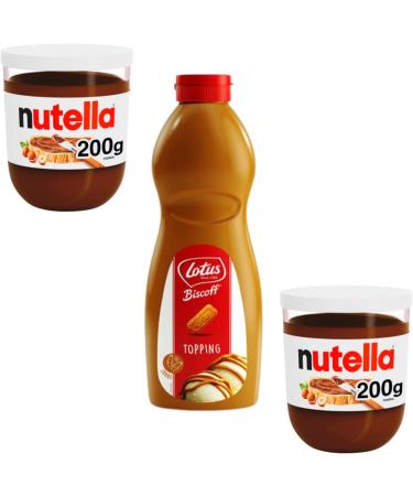 Breakfast Dessert Bundle: Biscoff Topping Sauce (1kg) and 2x Nutella Hazelnut Chocolate Spread (200g each) + Recipe Cards | Go2 Groceries - Buy Online on GoSupps.com