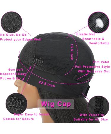 24 Inch Kinky Straight Headband Wig for Women - Synthetic Yaki Straight Hair with Attached Headband - Natural Black Color - Full Machine Made None Lace Front - YS HD - Buy Online on GoSupps.com