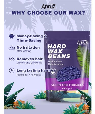 Anruz Waxing Pearls for Sensitive Skin - 453g Violet Wax Beads with 20 Applicators for Eyebrows & Face - At-Home Hair Removal Solution - Buy Online on GoSupps.com