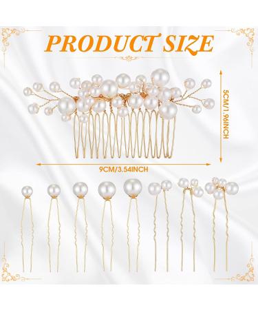Elegant 9-Piece Pearl Bride Wedding Hair Comb & Pins Set - Gold Bridal Hair Accessories - Buy Online on GoSupps.com