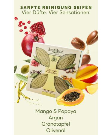 Aphrodite Natural Cosmetics | 4-Part Olive Oil Soap Set - Perfume-Free Unique Scents for Healthy Skin | Argan Pomegranate Mango & Papaya | 85g Each - Buy Online on GoSupps.com