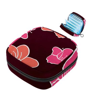 Menstruation pad bag with zipper women's napkin bag tampons collective bags for women and girls (cute red flowers) Color 4