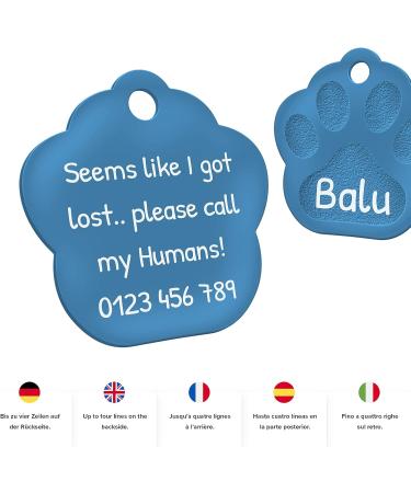 Personalized Light Blue Dog Tag Paw - Engraved 26mm Custom Pet ID Tag - Buy Online on GoSupps.com