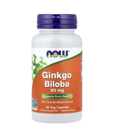 NOW Foods Ginkgo Biloba 60mg 24% Extract 60 Capsules