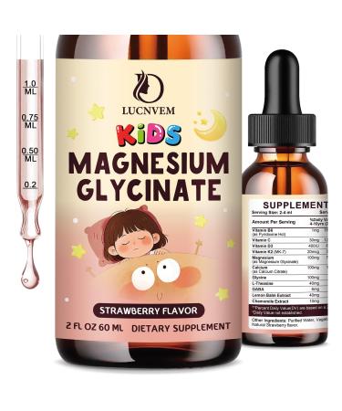 Magnesium Glycinate Liquid Drops for Kids 4+ Magnesium Glycinate 100/200 mg for Sleep Relaxation & Calm Support 11 in 1 Natural Gentle Sleep Aid for Kids Sugar Free Strawberry Flavor 2 Fl Oz