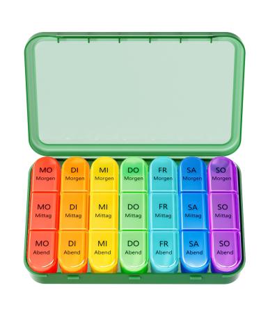 Zoksi tablet box 7 days 3 fans tablet box 7 days in the morning in the evening German Pillendose 7 days for a week of pill box 21 compartments medication box (olive green housing)