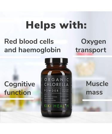 KIKI Health Organic Chlorella Powder - 200g | Broken Cell Wall | Vegan-Friendly & 100% Organic | Rich in Vitamin E & B12 - Buy Online on GoSupps.com