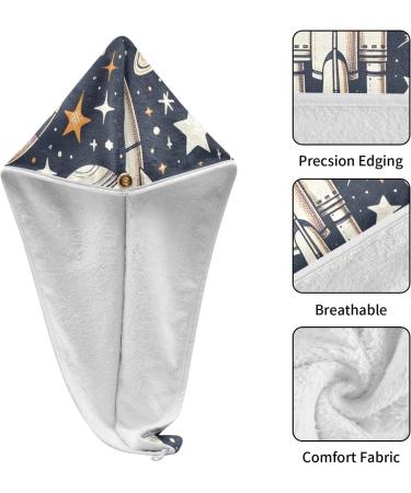 Hand Drawn Seamless Space Hair Towel 2 Pack | Super Absorbent Quick Dry Hair Turbans for Women & Girls - Buy Online on GoSupps.com