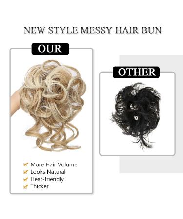 Earfodo Messy Bun Hair Piece | Synthetic Wavy Curly Chignon Ponytail Hairpiece | Daily Wear Scrunchies for Women | 27/613 Strawberry Blonde & Bleach Blond Mixed - Buy Online on GoSupps.com